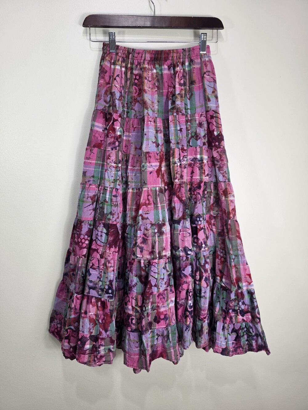Women’s Pink Patchwork Tiered Maxi Skirt